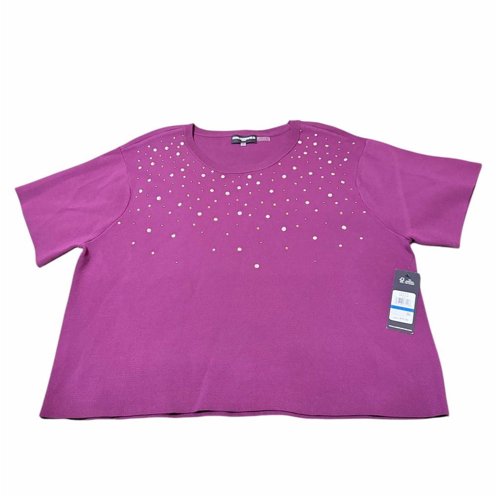 💜🌼NWT KARL LAGERFELD BURGUNDY BEADED RHINESTONES TOP.